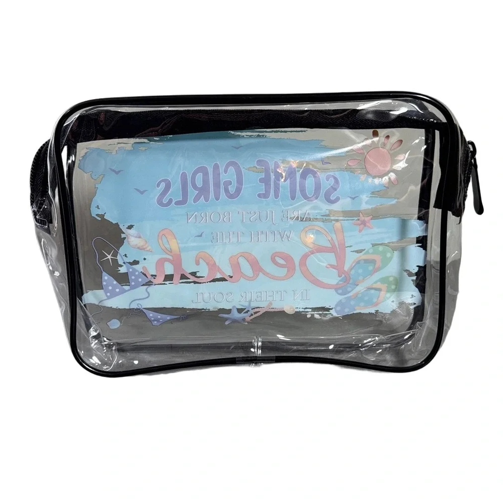 Clear Beach Travel Themed Cosmetic Bag NWOT